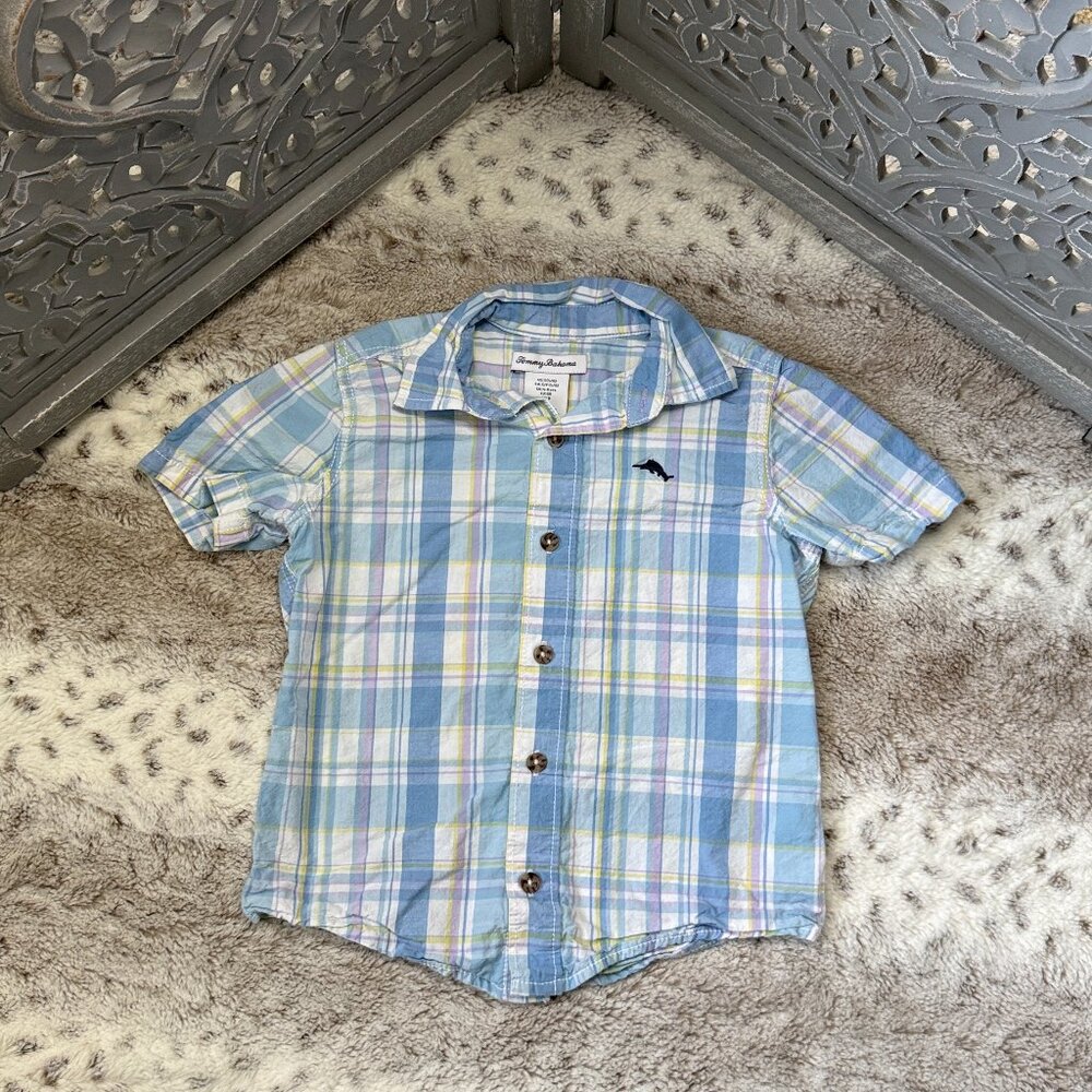 Tommy Bahama plaid button up shirt boys size 5 preppy coastal resortwear beach